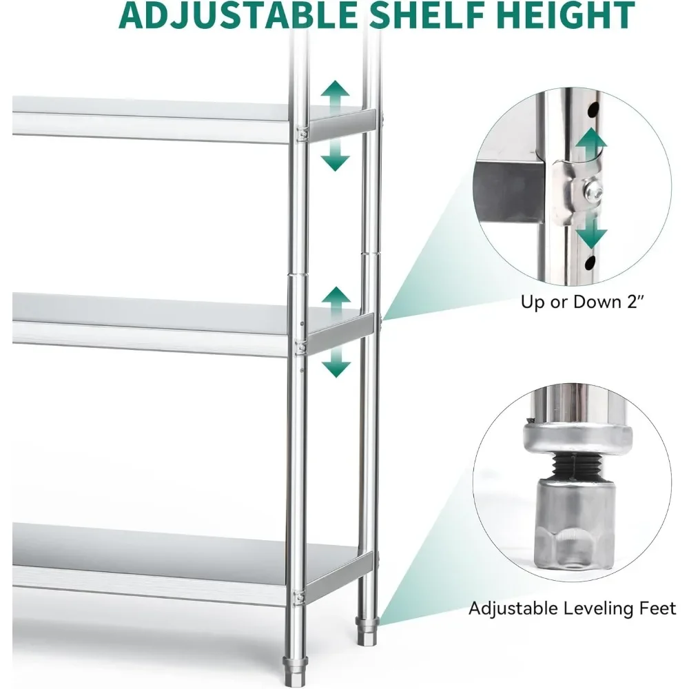 Stainless Steel Shelves, 5 Tier Storage Shelf, Heavy Duty Shelving for Kitchen Garage Office Restaurant Warehouse