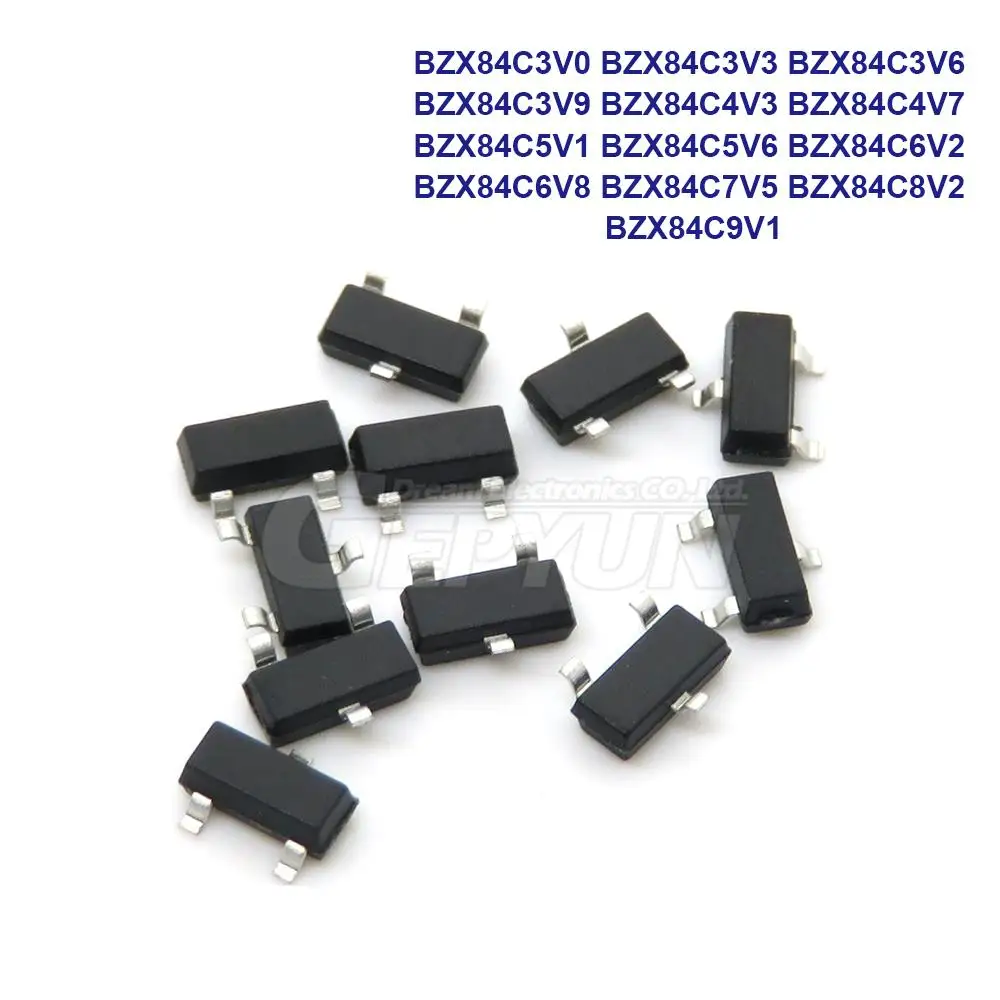 100pcs BZX84C3V0 BZX84C3V3 BZX84C3V6 BZX84C3V9 BZX84C4V3 BZX84C4V7 84C5V1 84C5V6 84C6V2 84C6V8 84C7V5 84C8V2 84C9V1 Zener Diode