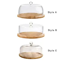 Bamboo Cake Stand with Lid Acrylic Cake Dome Cover Cake Serving Tray for Shop Display Festive Party Restaurants Cakes Cookies
