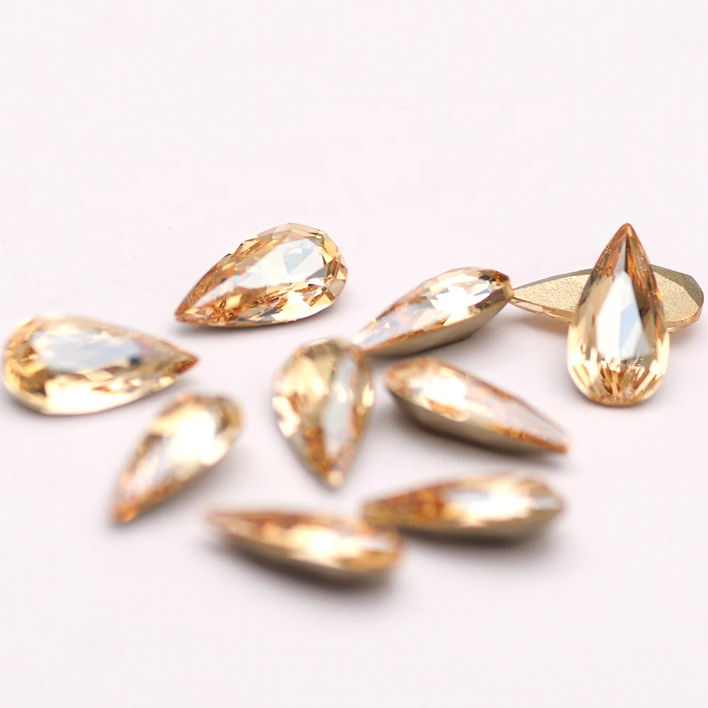 CTPA3bI 10PCS Golden Shadow Nail Art Rhinestones Teardrop Shiny Glass Crafts Crystal Jewel Making Applique Accessories Stones