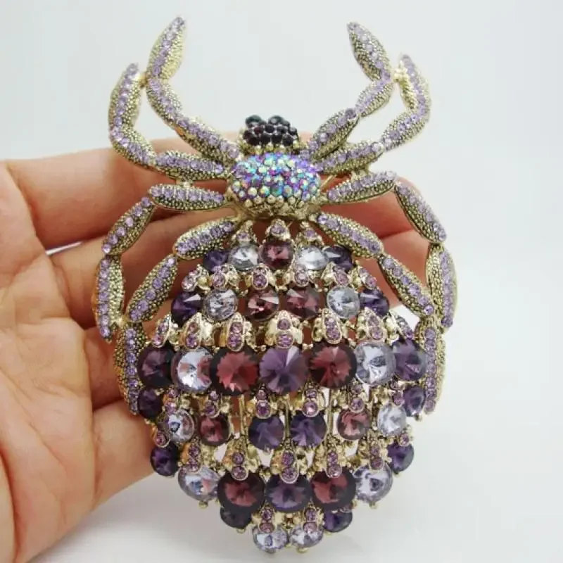 Luxurious Amethyst Zircon Spider Brooch Dinner Party Jewelry Christmas Gift