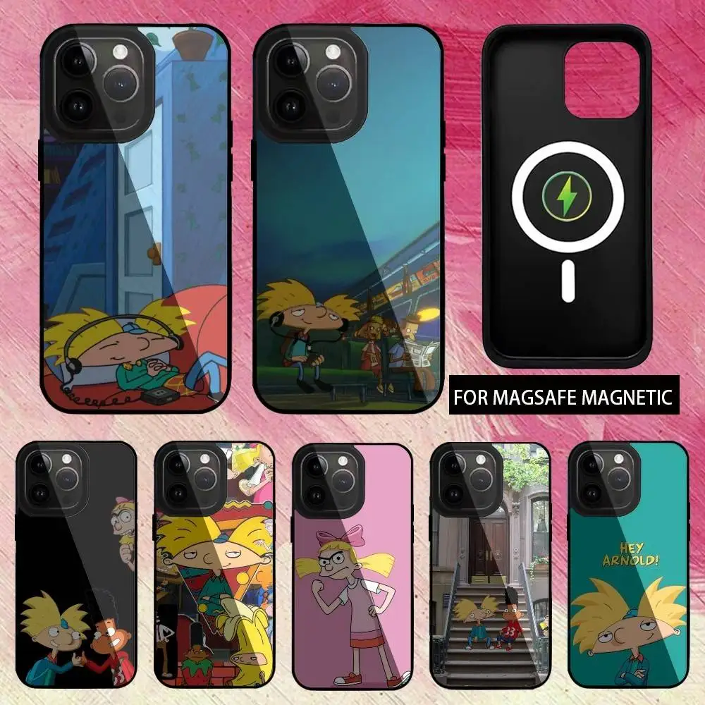 Hey Arnold Fondos Cartoon Telefoonhoesje voor iPhone17,16,15,14,13,12,11 Plus, Pro Max Magnetisch Magsafe Draadloos opladen