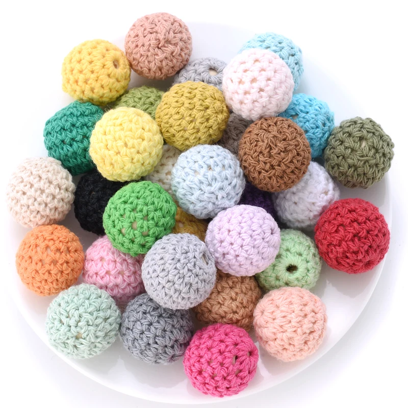 10pcs 16mm Mix Color Woolen Yarn Crochet Wooden Beads For Knitted By Cotton Thread DIY Fit Decoration Pacifier Chain Accessories