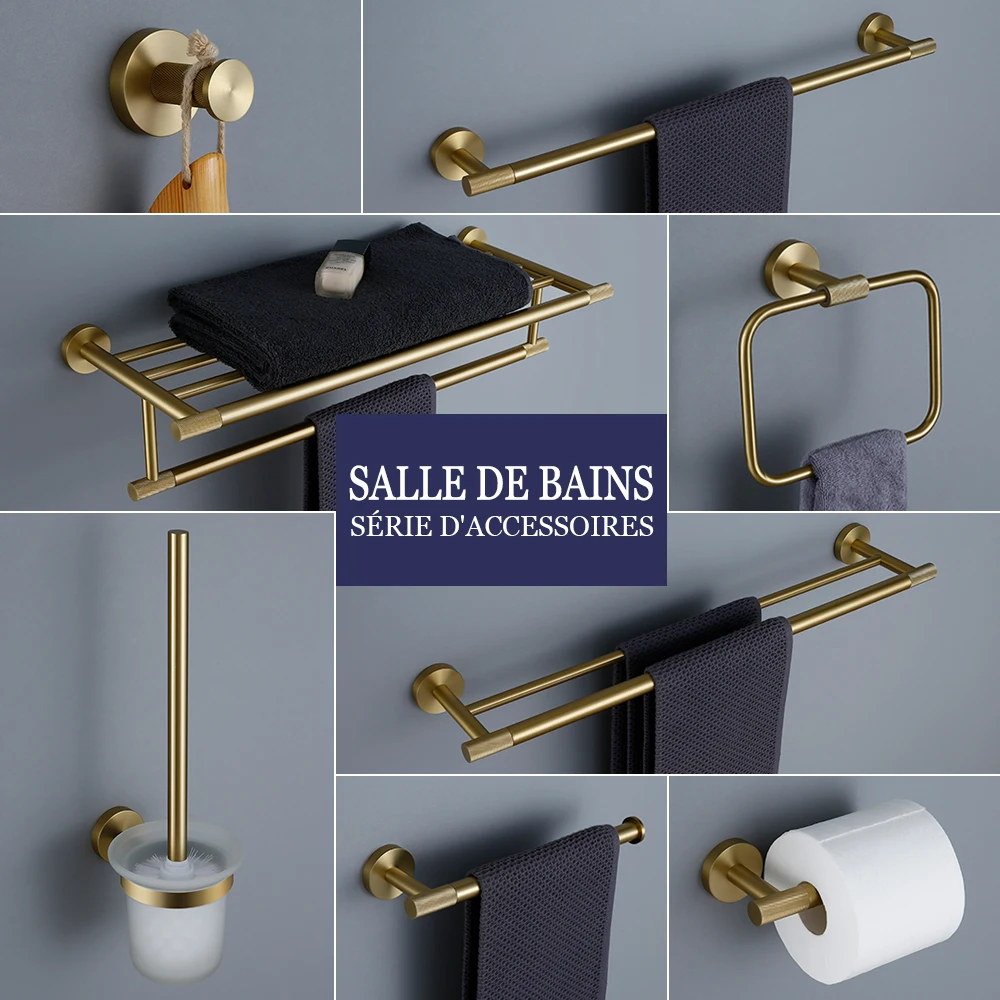 Rack de serviette en or en brosse en brosse à serviette couchée Robe Robe Hook Papier Porte-serviette Porte-pincette Brosse de toilette ACCESSOIRES ACCESSOIRES DE SALLE