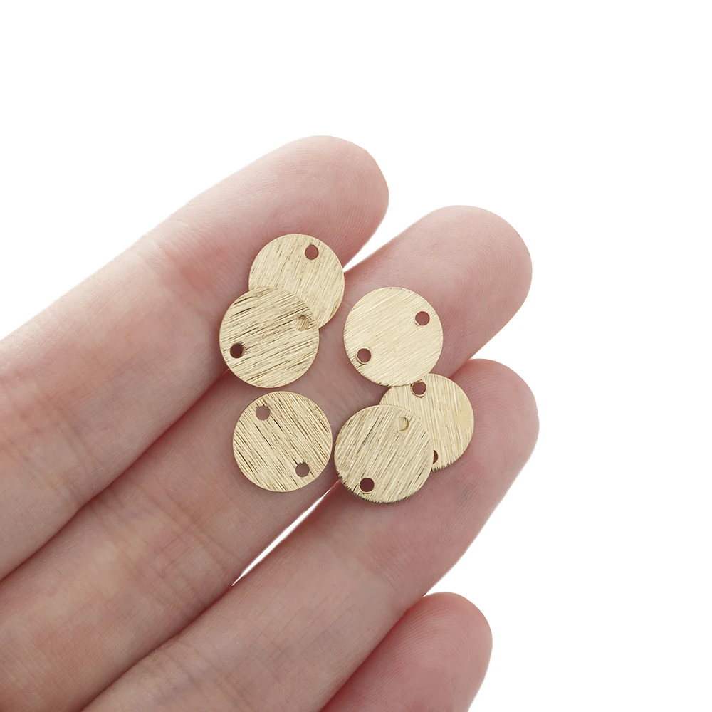 20pcs Raw Brass Hammered Round Shaped 2 Hole Charms Connector Small Pendant For Diy Necklace Earring Jewelry Making Supplies