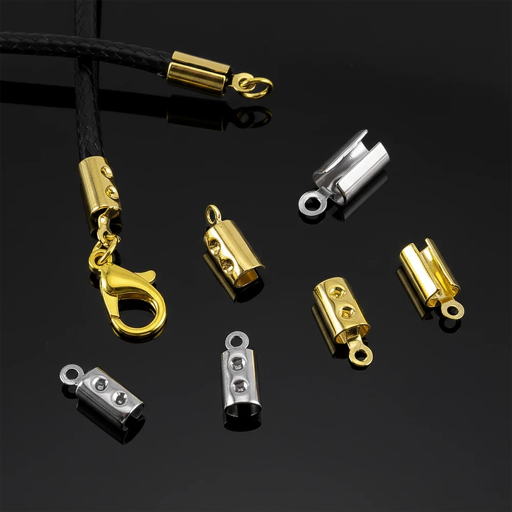 30 piezas/lote de terminales de crimpado de acero inoxidable de alta calidad, clips para cordones de cuero, para fabricación de joyas DIY, conectores para collares