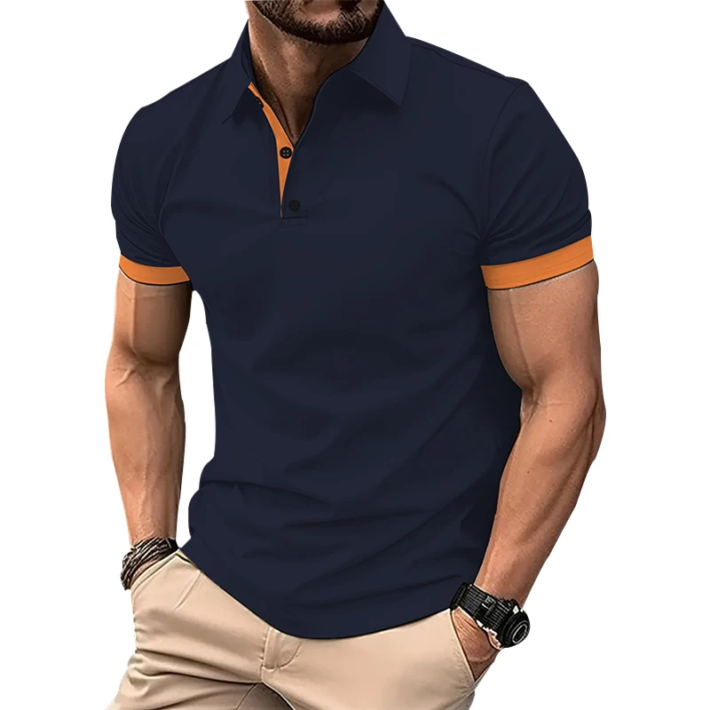 Polo estiva da uomo a maniche corte in puro colore Polo sportiva da uomo Slim Fit Business Polo con stampa digitale 3D