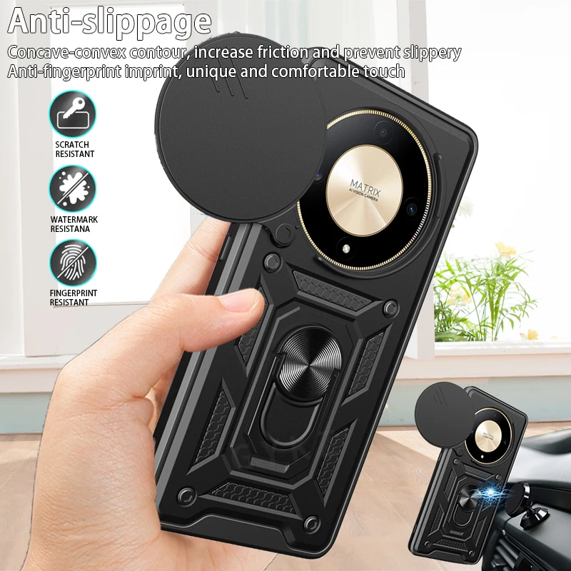 For Honor Magic 5 Lite 5G Case Magnetic Holder Ring Phone Case for Honor Magic5 Lite 5G Magic5Lite Slide Camera Armor Back Cover