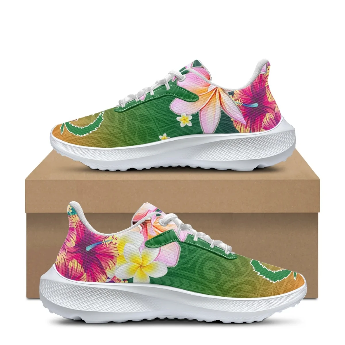 New Art Polynesian Frangipani Print Women's Sneakers Classic Lace Up Wear-resistant Outdoor Sports Running Shoes Flat Trainers