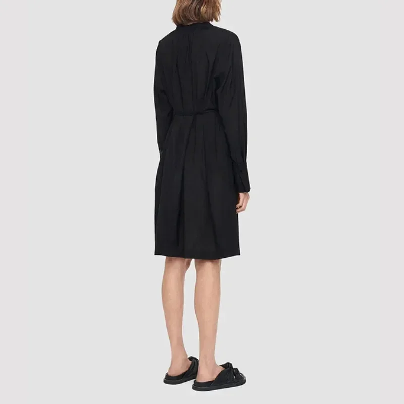 Robe en popeline ceinturée pour femme, chemise mi-longue minimaliste, vêtements féminins, automne, offres