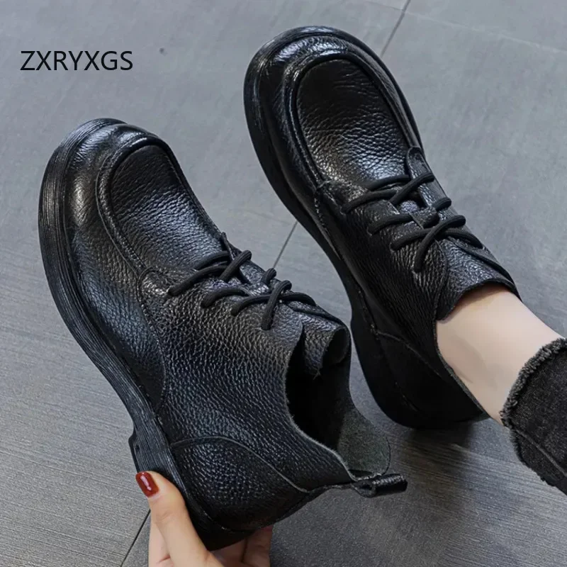 ZXRYXGS 2024 Autumn New Top Cowhide Casual Short Boots Personalized Versatile Soft Sole Flat Boots Comfortable Winter Women Boot