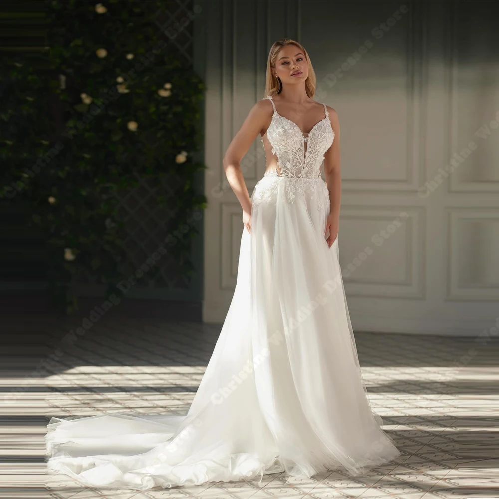 

Sexy V-Neck Women Wedding Dresses Elegant A-Line Bridal Gowns Princess Mopping Length Banquet Vestidos De Novias 2025 Customized
