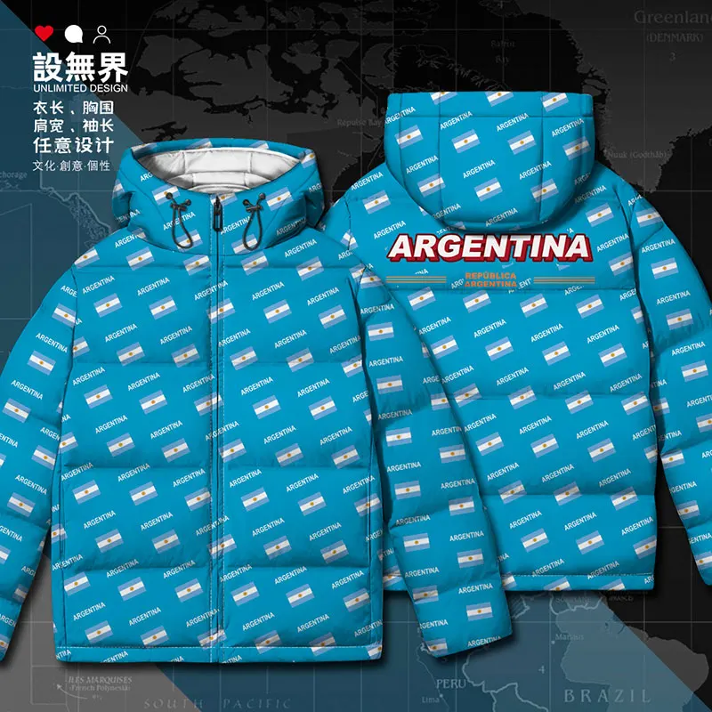 

Argentina Argentine ARG country flag White duck down Jackets Warm Hooded clothes Casual mens printing Man new down coat Winter