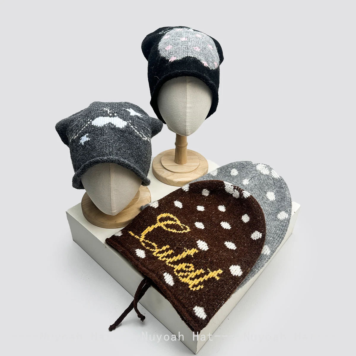 New Women Cherry Wings Apple Letters Dot Knitted Hats Warm Loose Fashion Korean Beanies Retro Versatile Cute Travel Personal Ins