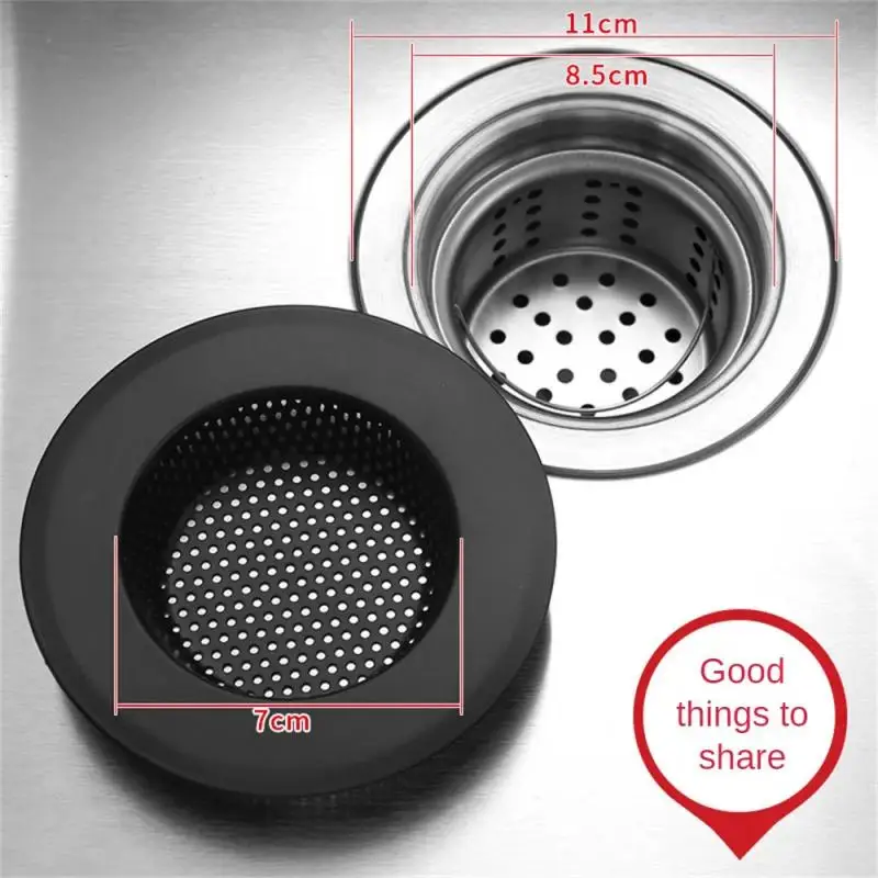 Filtre d'évier de cuisine en acier inoxydable, crépine à mailles, nettoyeur de proximité de scories alimentaires, drain de sol HOShower, attrape-cheveux, bouchon noir