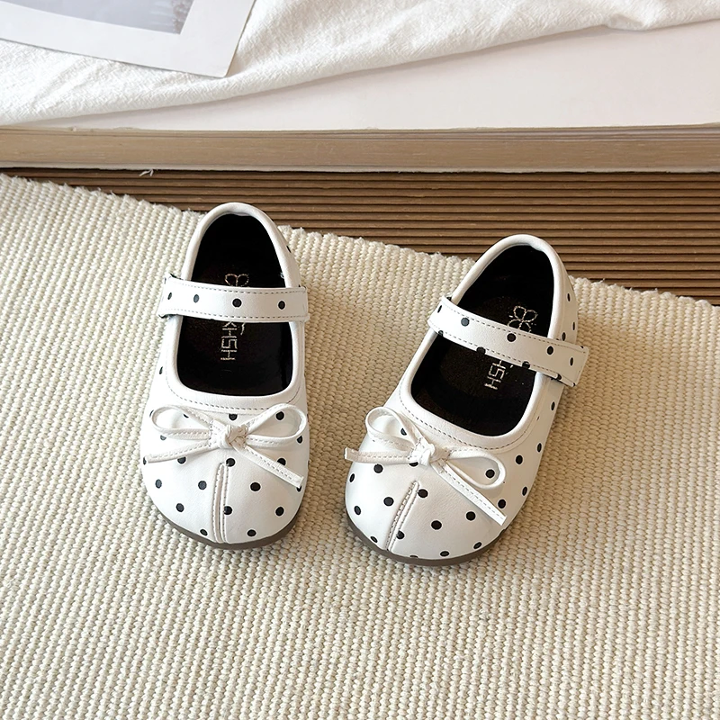 Picture 3: Autumn Girl's Mary Janes Polka Dot Bowknot Sweet Kid's Flat Shoe Solid Colors Anti-slip Daily Versatile Chic Children Shoes