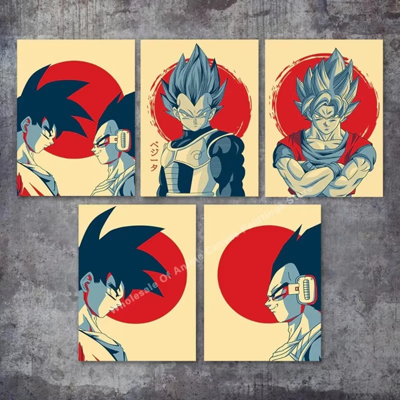 

Винтажный японский постер «Драконий шар», картина на холсте, Гоку, Вегета, мультфильм, настенная живопись для детей, подарок для ребенка