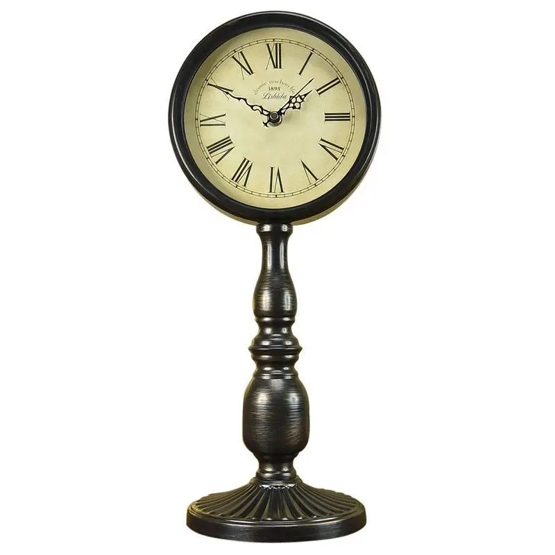 

European Vintage Silent Desk Clock American Rural Nostalgic Living Room Desk Watches Iron Art Quartz Clock Antique Room Decor