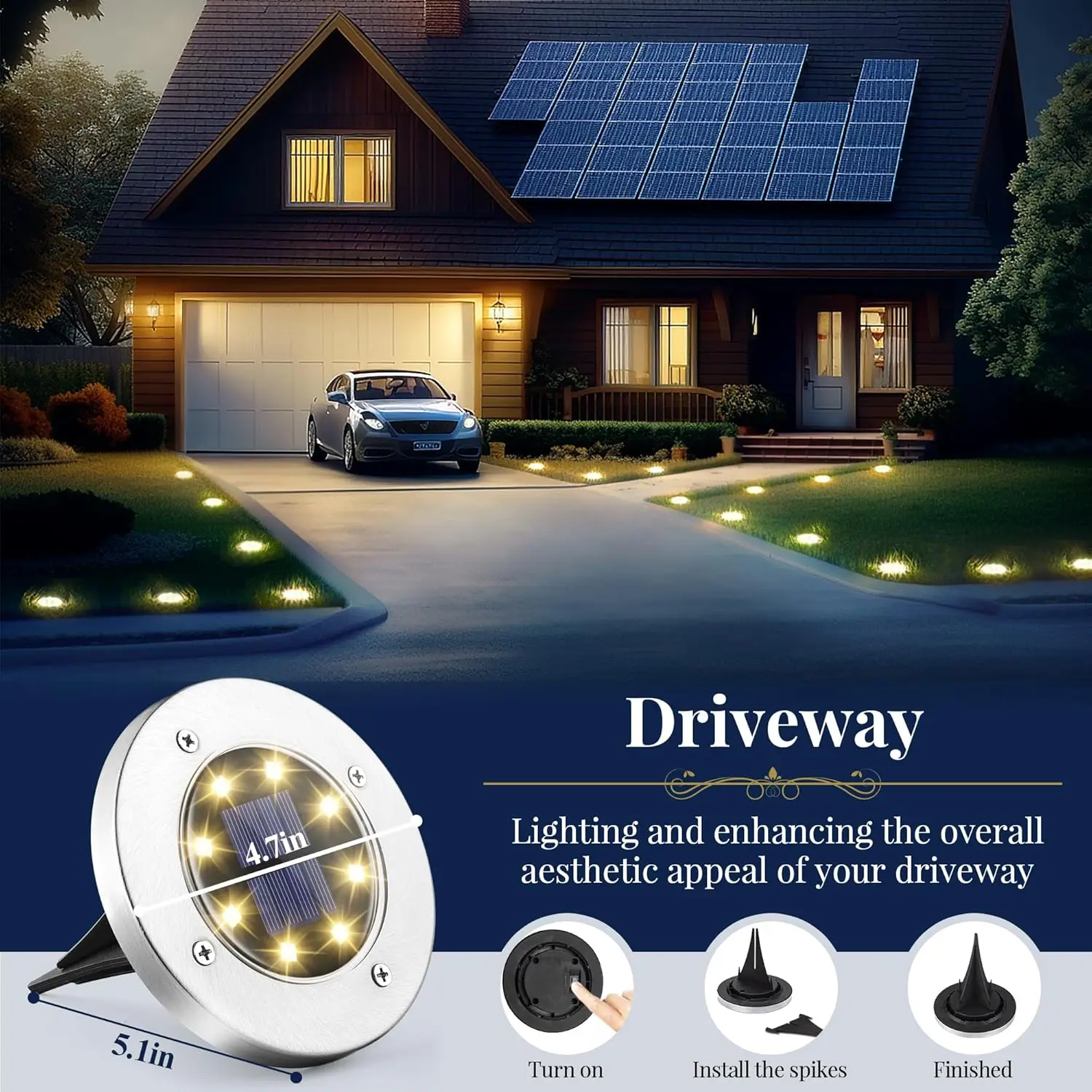 4/8pcs Solar Lights Outdoor, 8 LED Solar Landscape Lighting for Garden, Yard, Pathway (Cool/Warm White) image 2