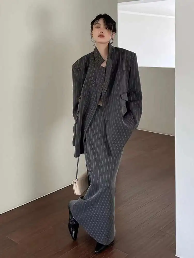 BJTZ แฟชั่น Blazers ชุดกระโปรงผู้หญิง Diagonal BUCKLE Designer ลาย High-end ชุดหญิง 2024 ใหม่