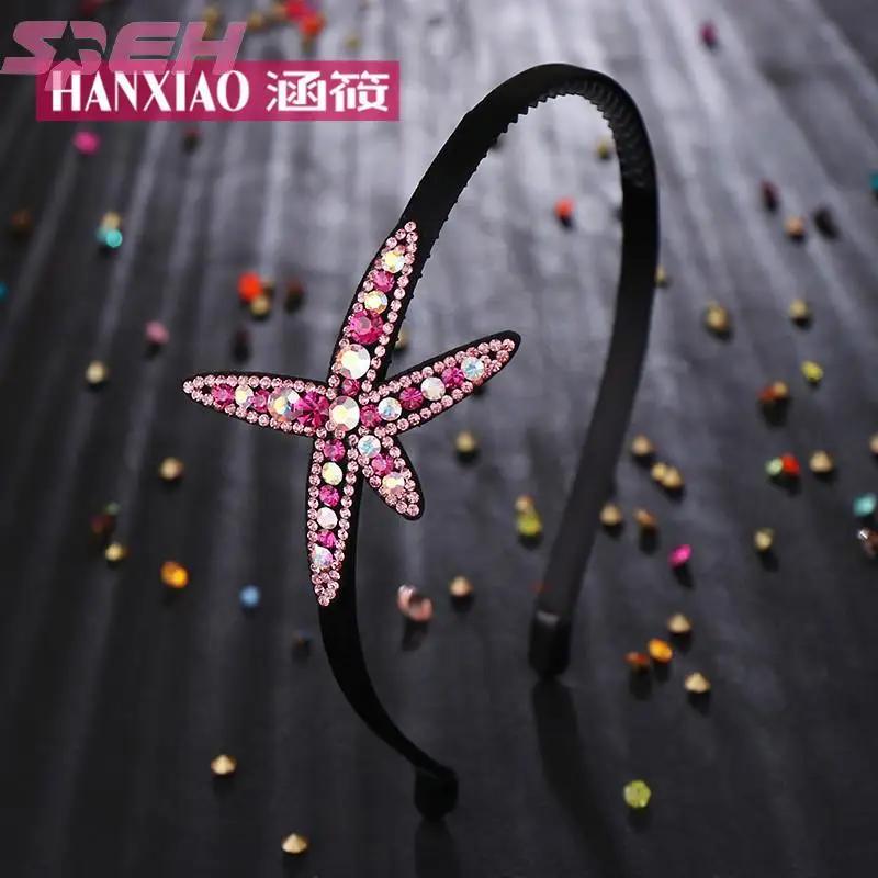 Simple and versatile crystal diamond headband starfish Korean version with toothed anti-skid headband hair accessories hairpin