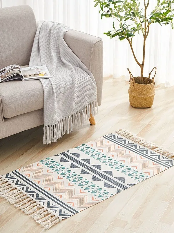 

Nordic Sle Handmade Tassel Cotton Linen Floor Mat Bedroom Home Use Foot Pad Vaion Home Casual Blanket Outdoor Carpet