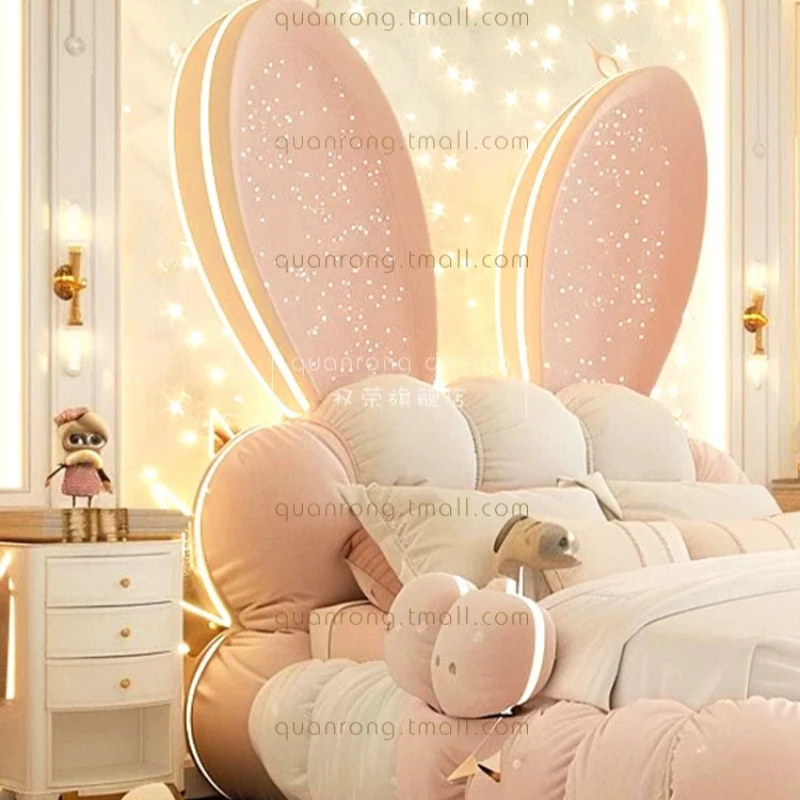 Modern 200x220cm Bed Cute Princess Upholstered King Size Bed Pink Girls Kids Camas De Dormitorio Italian Furniture Luxury