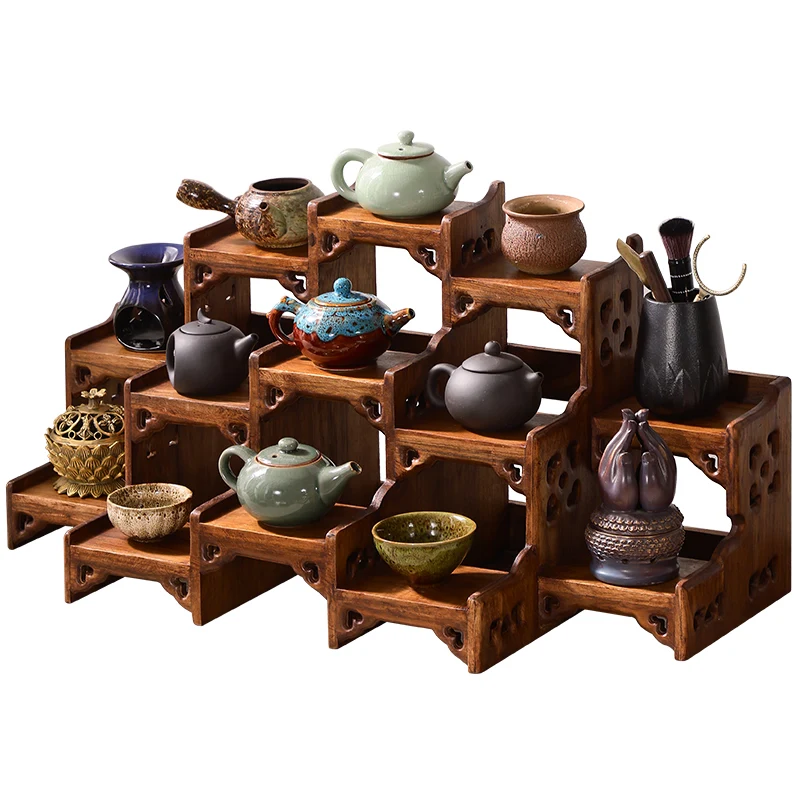 

Chinese desktop small stand solid wood teapot display stand purple clay pot placement