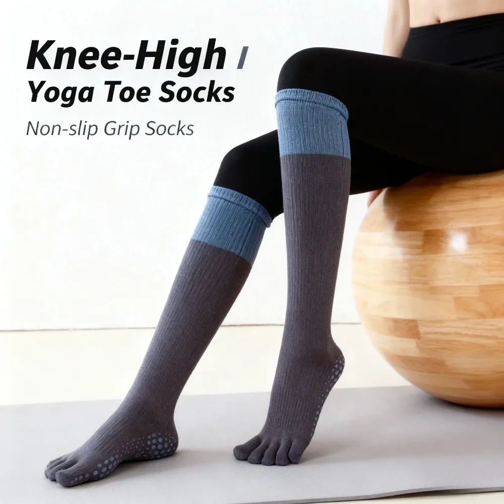 

Удлиненные нескользящие носки до колена, женские осенне-зимние носки с цветными блоками, специальные носки для йоги и пилатеса