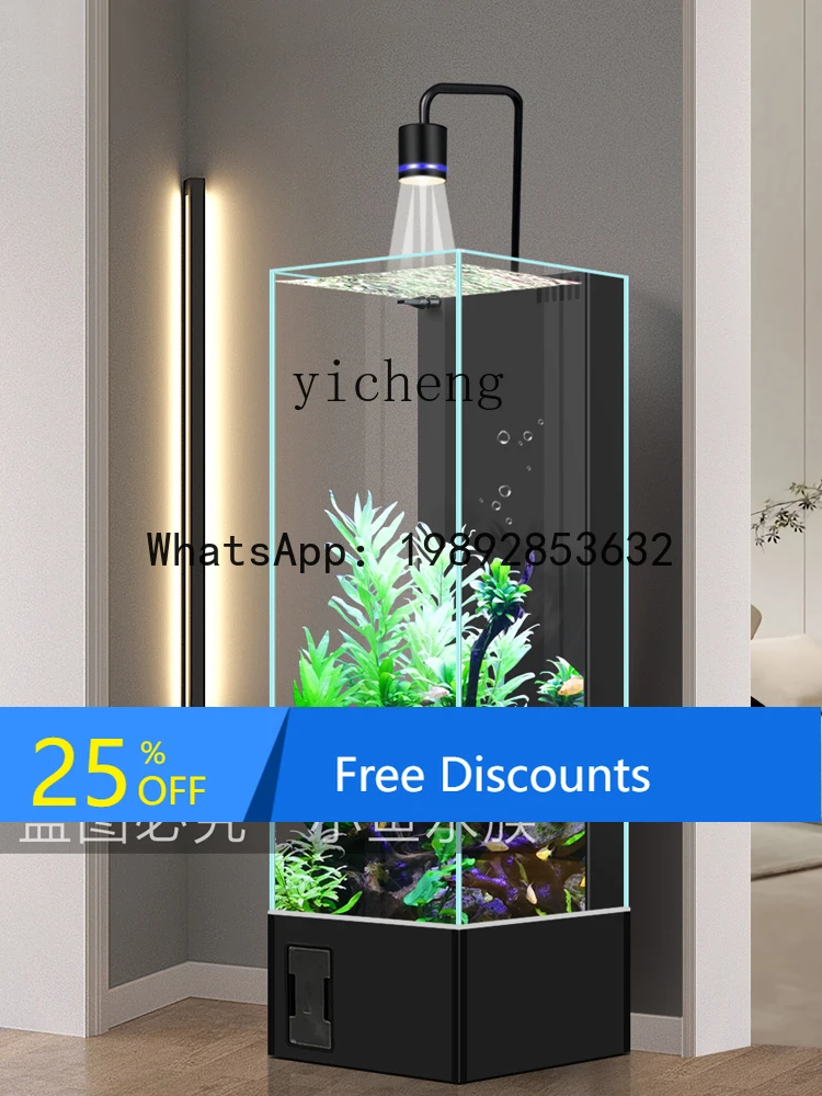 fish tank small aquarium household ultra-white glass TV cabinet next to goldfish tank