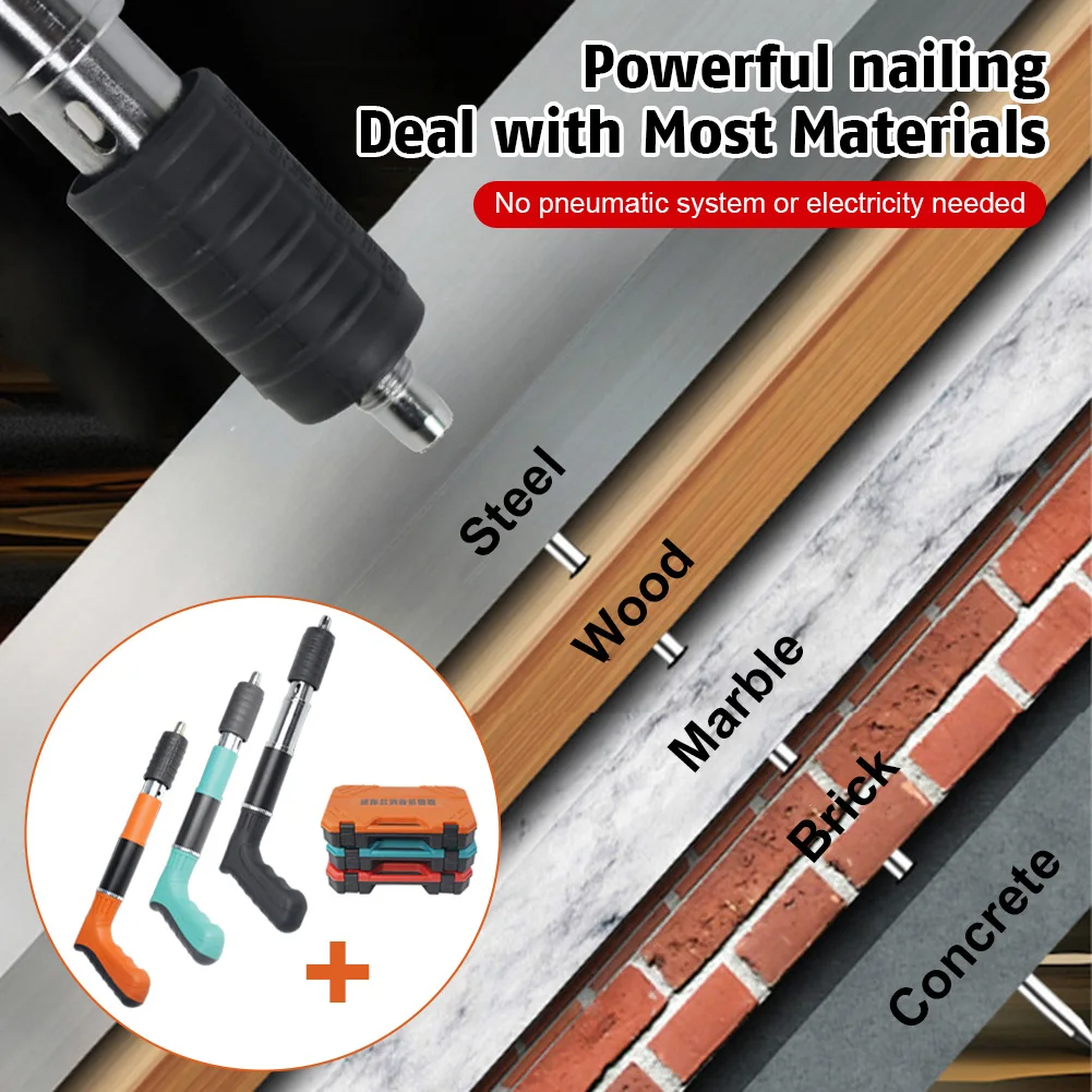 NEW Steel Nail Gun Wall Fastening Tool No Power Required Mini Handheld Low Noise Shooting with 20 Nails for Concrete Wood Brick