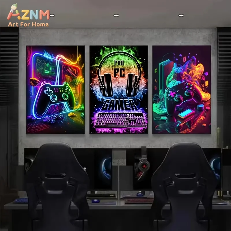 1Pc/3Pcs Canvas Paintings Gaming Room Gamepad Punk Style Posters Prints Wall Art Pictures Gamer Gift for Children Room Decor