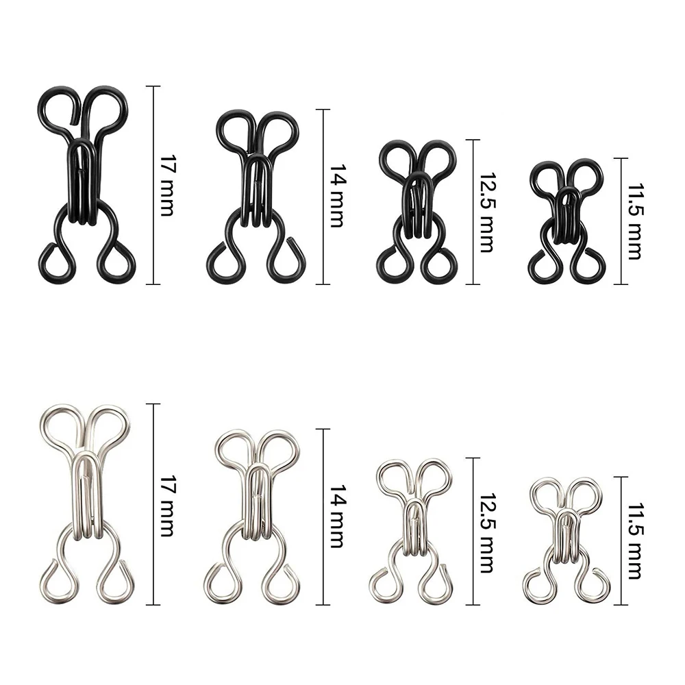 100 Sets Sewing Hooks and Eyes 4 Sizes Invisible Hooks Fastener for Bra Skirt Clothing Repair Trousers Hooks Eyes Fasteners Tool