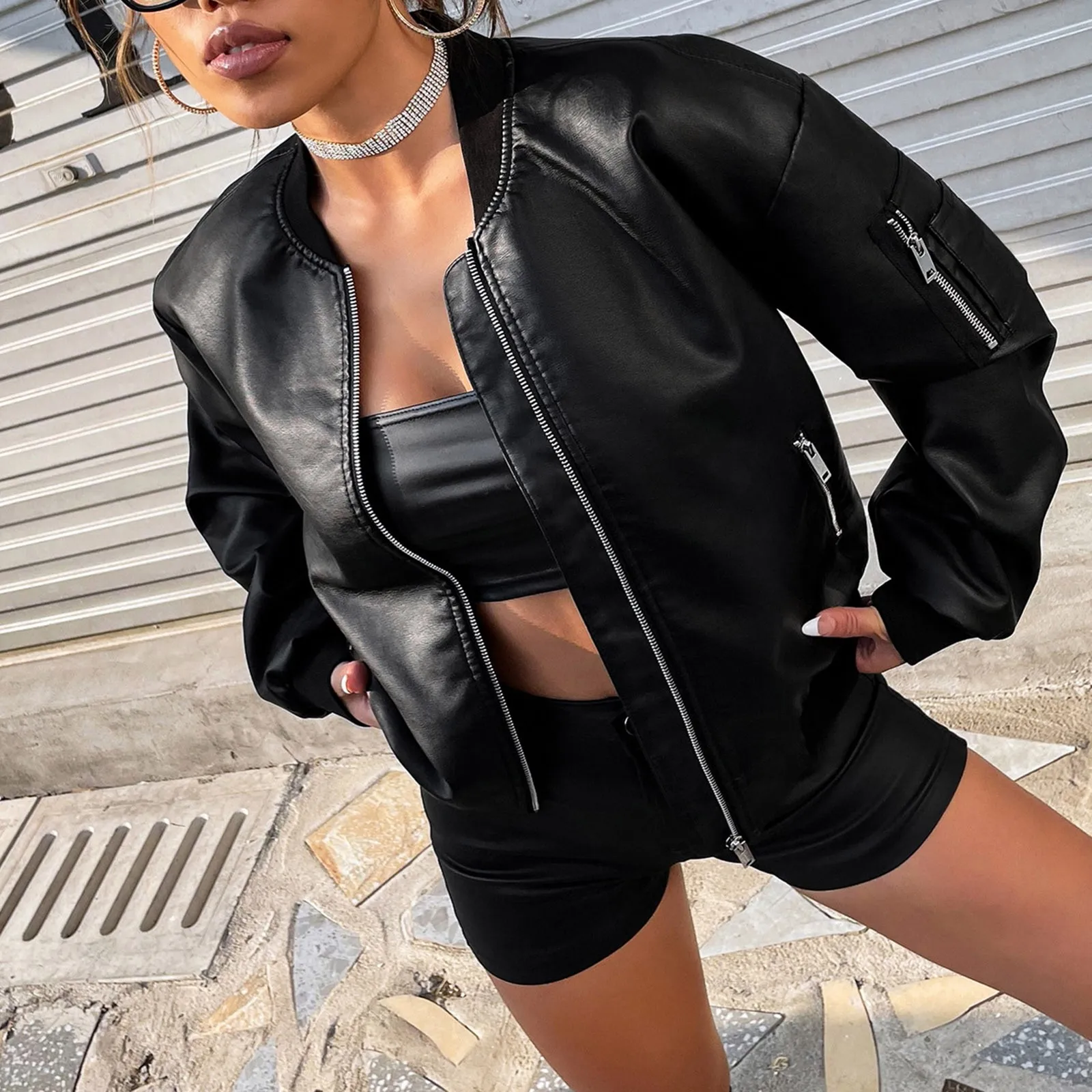 Giacca in pelle Casual Baseball Moto Biker giacca con cerniera inverno autunno cappotto capispalla Bomber giacche giacca da donna giacca a vento