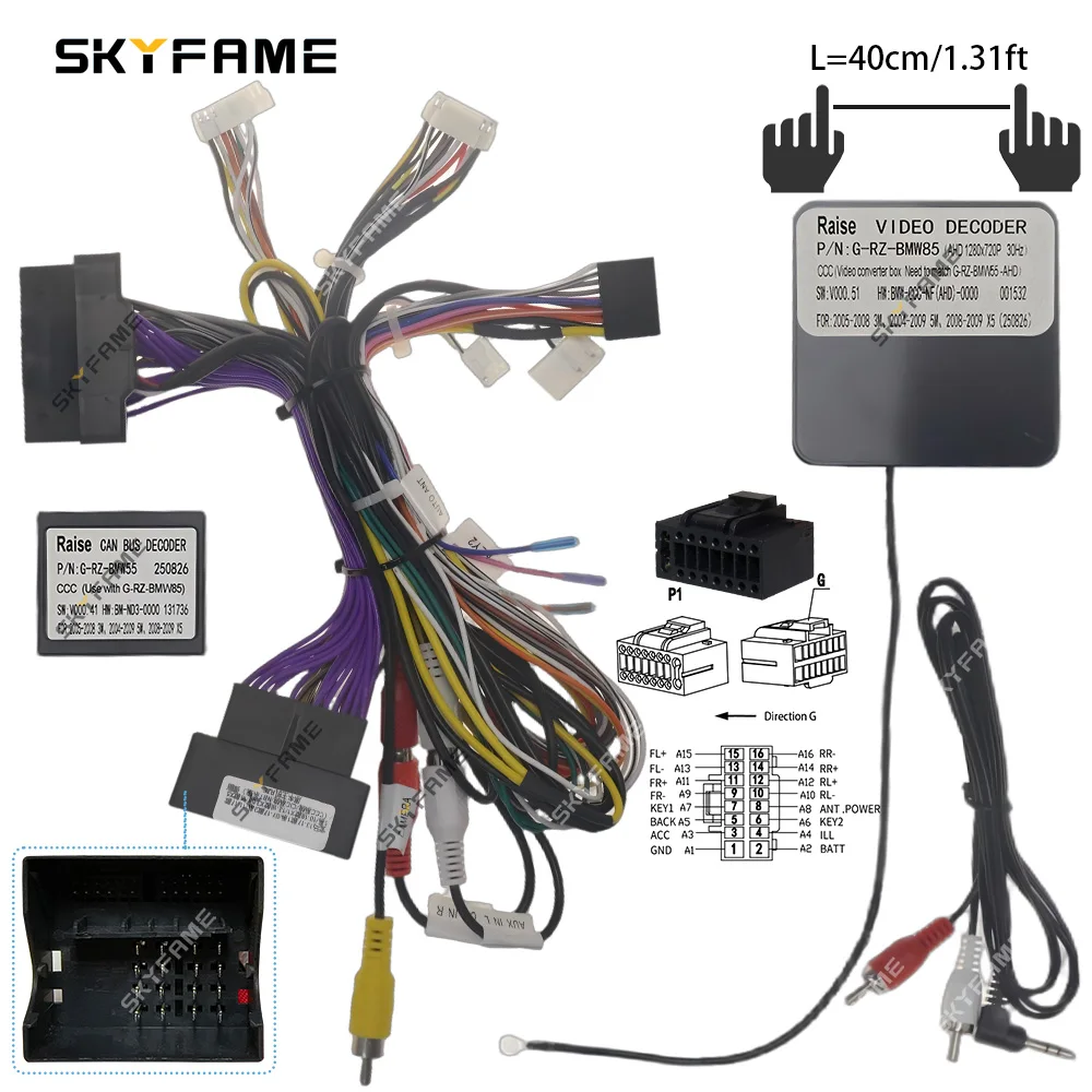 SKYFAME Car 16pin Wiring Harness Adapter Canbus Box Decoder Android Radio Power Cable For BMW E60 3/5 Series E61 E63 E90 E91 E92