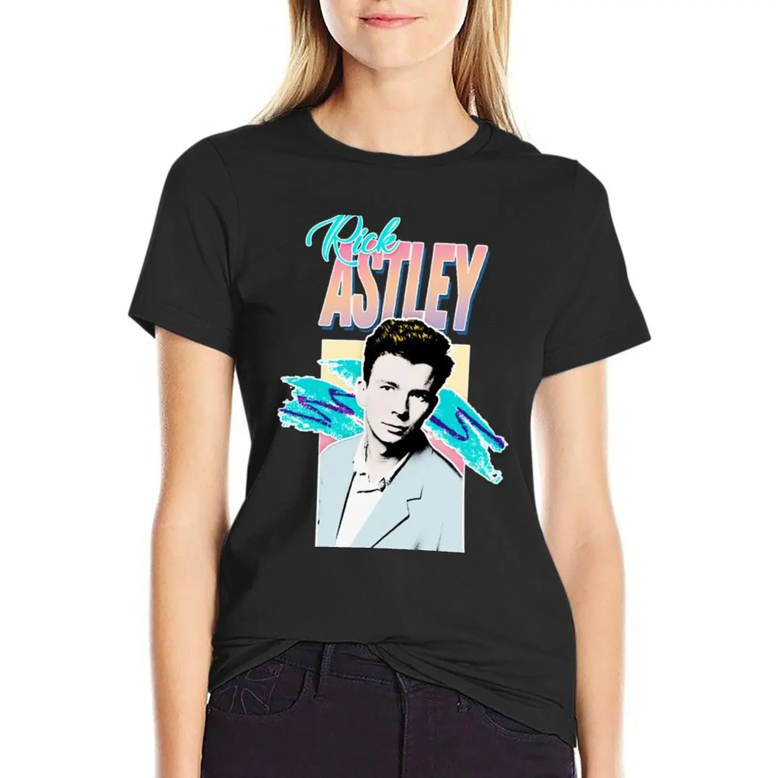 

Rick Astley 80s Aesthetic Tribute T-Shirt vintage clothes oversized anime clothes shirts graphic tees Womens clothing