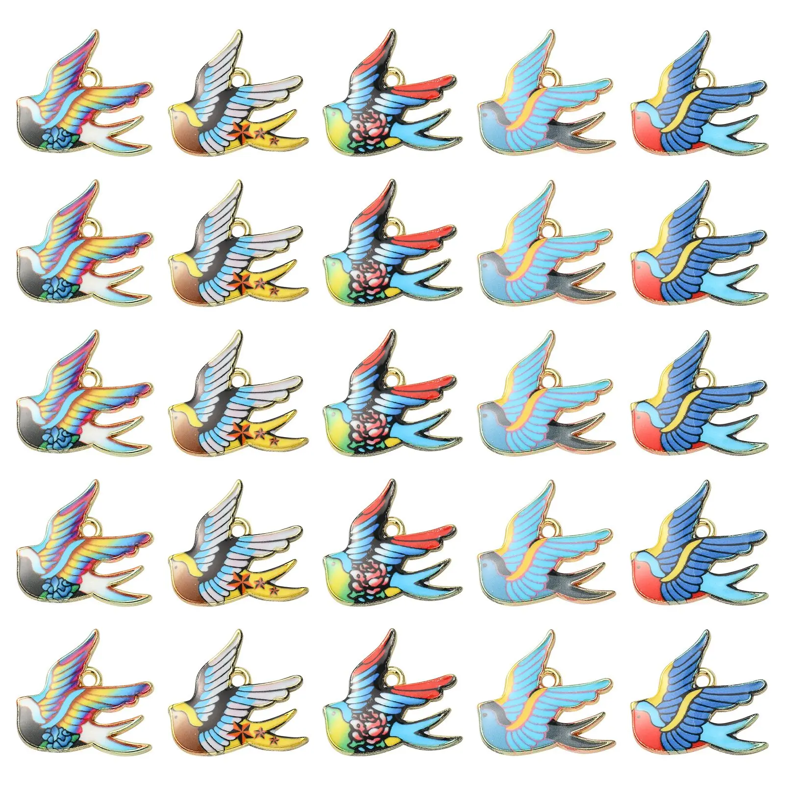 

PandaHall 25Pcs 5 Styles Bird Charms Enamel Animal Charms Flying Animal Dangle Charms for Jewelry Making DIY Supplies Accessorie