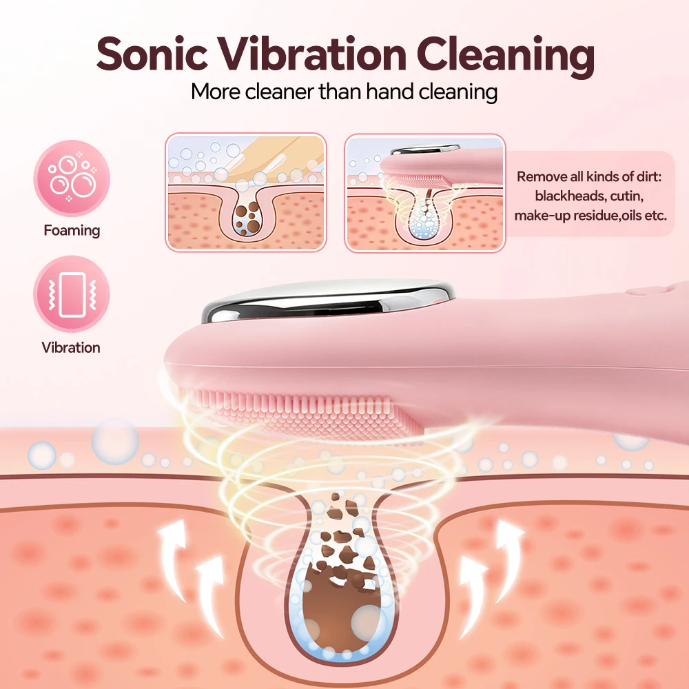 Rotating Facial Cleansing Brush 4 Heads 2 Heat Modes 3 Speeds Electric Face Scrubber IP67 Waterproof Skin Care Tool For Women - view 5