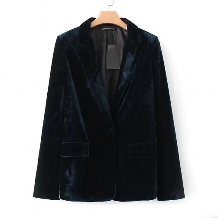 Mandylandy Velvet Top Suits Coats Women Long Sleeve One Button Velvet Blazer Jackes Elegants Office Lady Suits Outwear