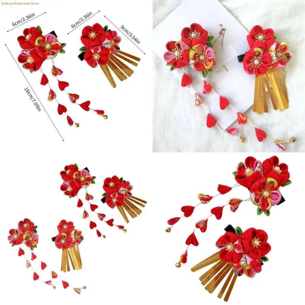F92D Comfortable Fabric Flower Hair Clip Hair Styling Accessory Traditional Kanzashi