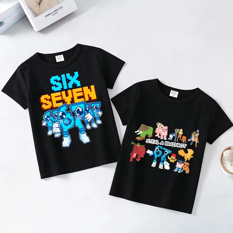

Steal A Brainrot Boys T-shirt Cute Anime Print Kids Tees Cotton Streetwear Humorou Game Short Sleeve Clothes Party Birthday Gift