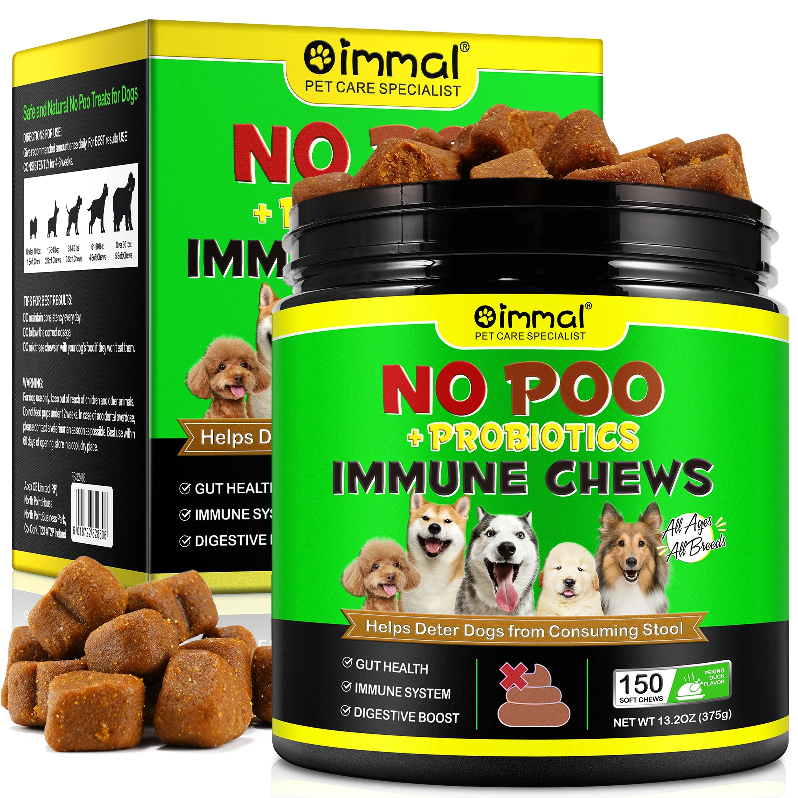 

No Poo Chews 150 pcs Coprophagia Stool Eating Deterrent Prevent and Stop Eating Poop for Dogs Probiotics & Enzymes for All Dogs