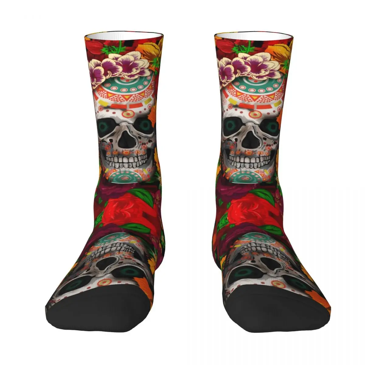 Day Of The Dead Sugar Skull With Flower Socks Harajuku Super Soft Stockings All Season Long Socks for Unisex Birthday Present