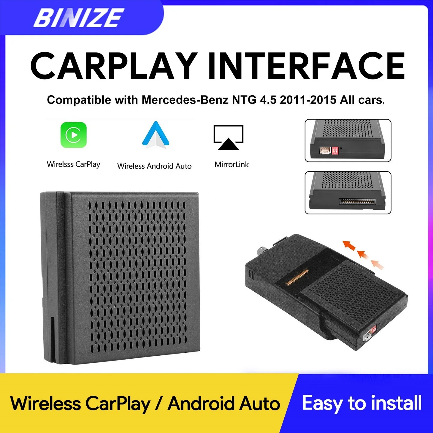 

Binize Wireless Carplay Fit For Mercedes-Benz A B C E CLA GLA GLK ML NTG 4.5 11-15 Series Wireless Android Auto Mirror Link