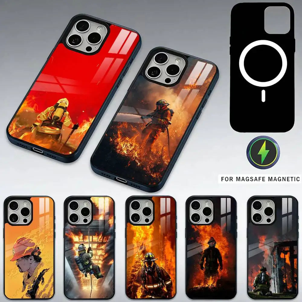 

Fireman Firefighter Phone Case For iPhone17,16,15,14,13,12,11 Plus,Pro Max Magnetic For Magsafe Wireless Charging