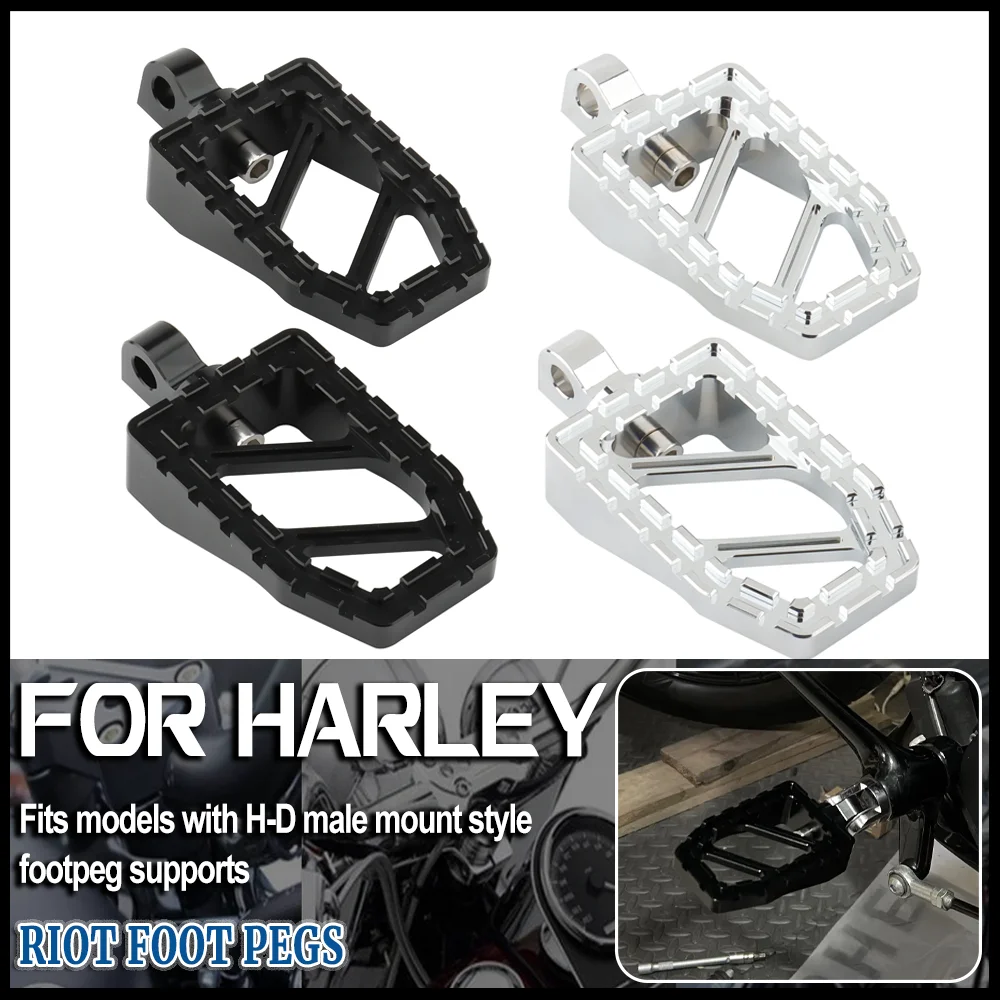 

Riot Foot Pegs MX Footrests Fat Pedals for Harley Dyna Softail Fatboy Street Bob Touring Road Glide Sportster 883 Bobber Chopper