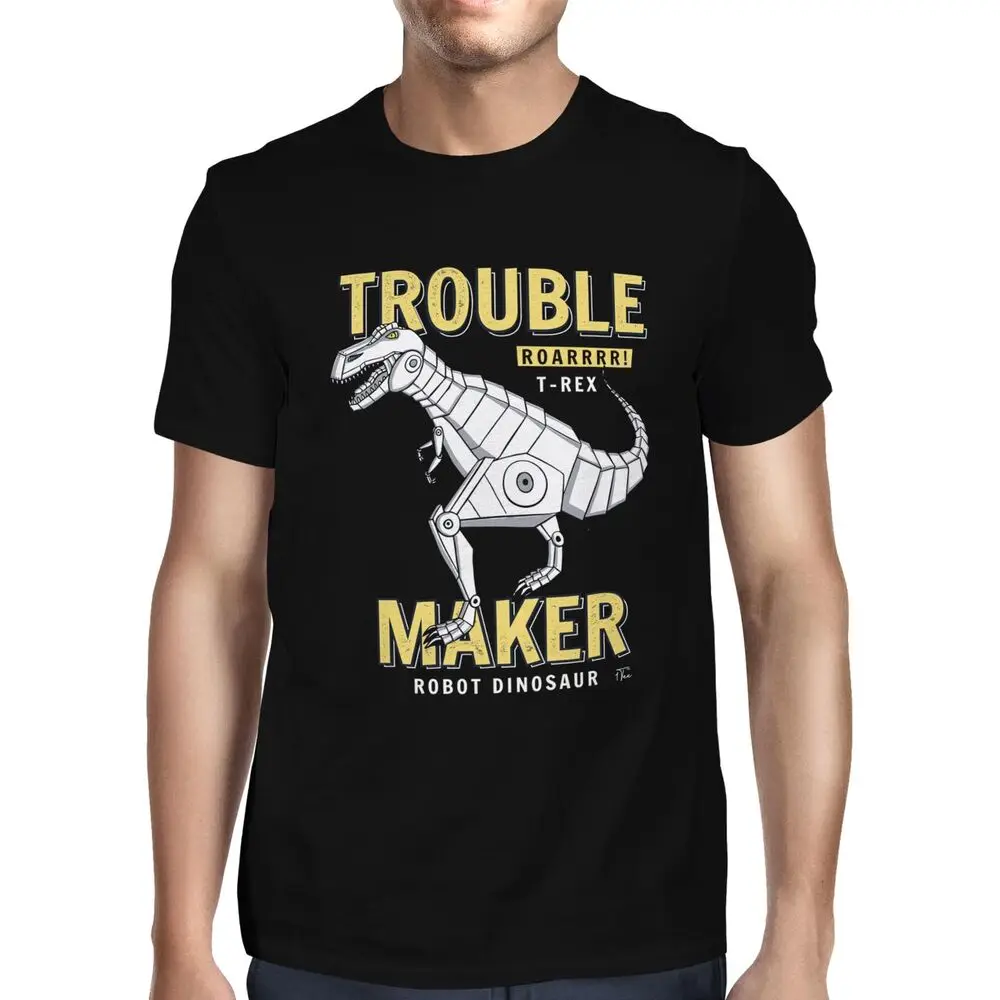 Mens Robot Dinosaur Trouble Maker  T-ShirtUnisex Women's Summer Cotton Luxury Brand Retro OversizedUnisex T-shirts for Men Women