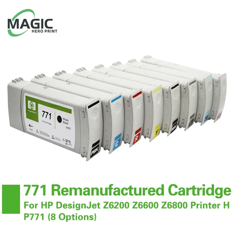 775ml/PC For HP 771 Remanufactured Cartridge With Pigment Ink For HP DesignJet Z6200 Z6600 Z6800 Printer For HP 771 (8 Options)