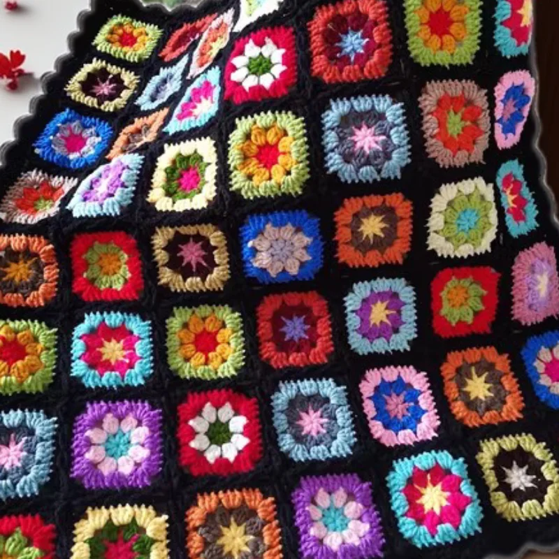 

Hand-crochet Grandmother Black Parquet Sofa Cushion Table Cushion Cover Blanket Bed,Air Conditioning,Lunch Break Blanket