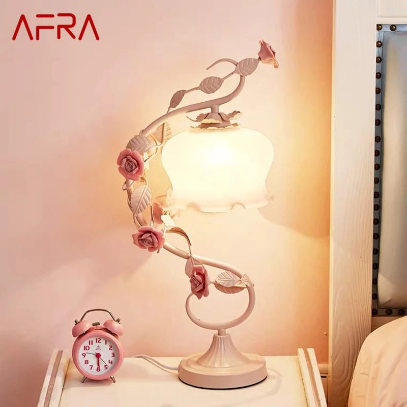 AFRA Modern Table Lamp Creative Design LED Glass Desk Light Fashion Ceramic Flower Decor For Home Living Room Bedroom Bedside